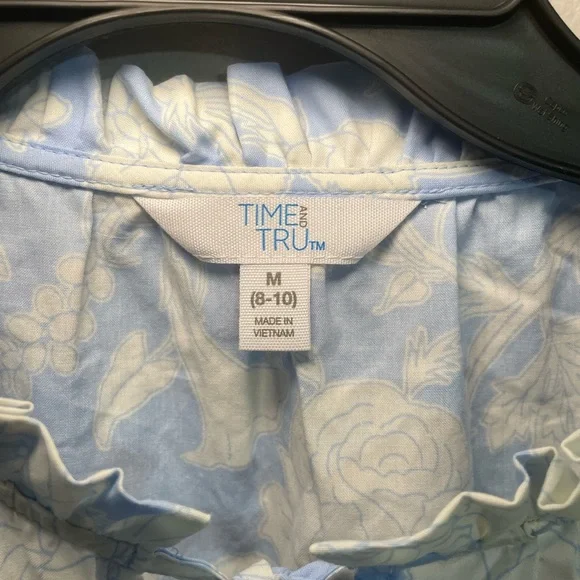 Time and Tru Women’s Blue and White Floral Tiered Mini Dress Medium BNWT - Picture 5 of 6